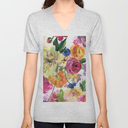 peony in yellow and pink V Neck T Shirt