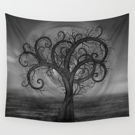 Golden Spiral Tree Black and White Wall Tapestry