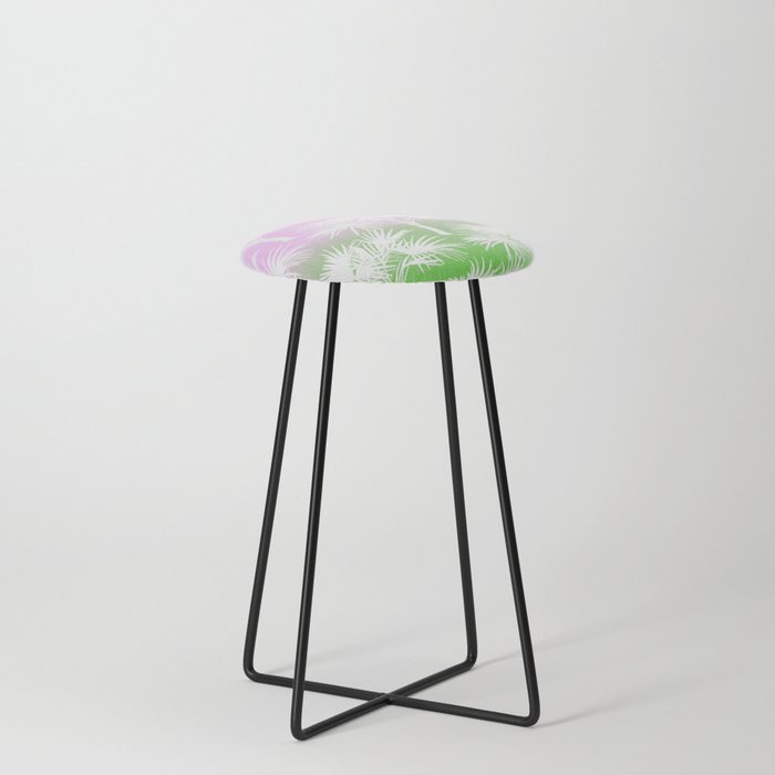 70’s Tie Dye Ombre Palm Trees Pink and Green Counter Stool