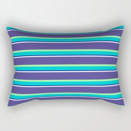 [ Thumbnail: Lavender, Dark Slate Blue, Green, Dark Turquoise & Dark Blue Colored Striped Pattern Rectangular Pillow ]