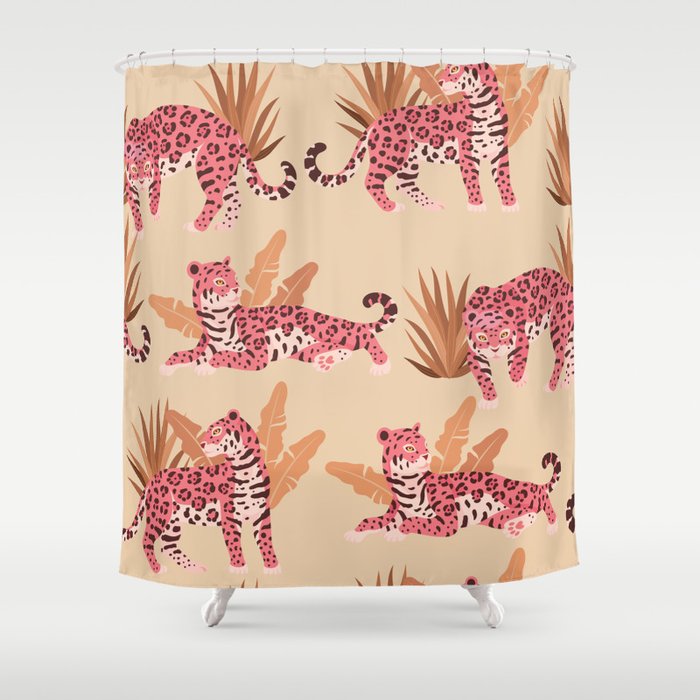 Seamless pattern with cute pink jaguar Shower Curtain