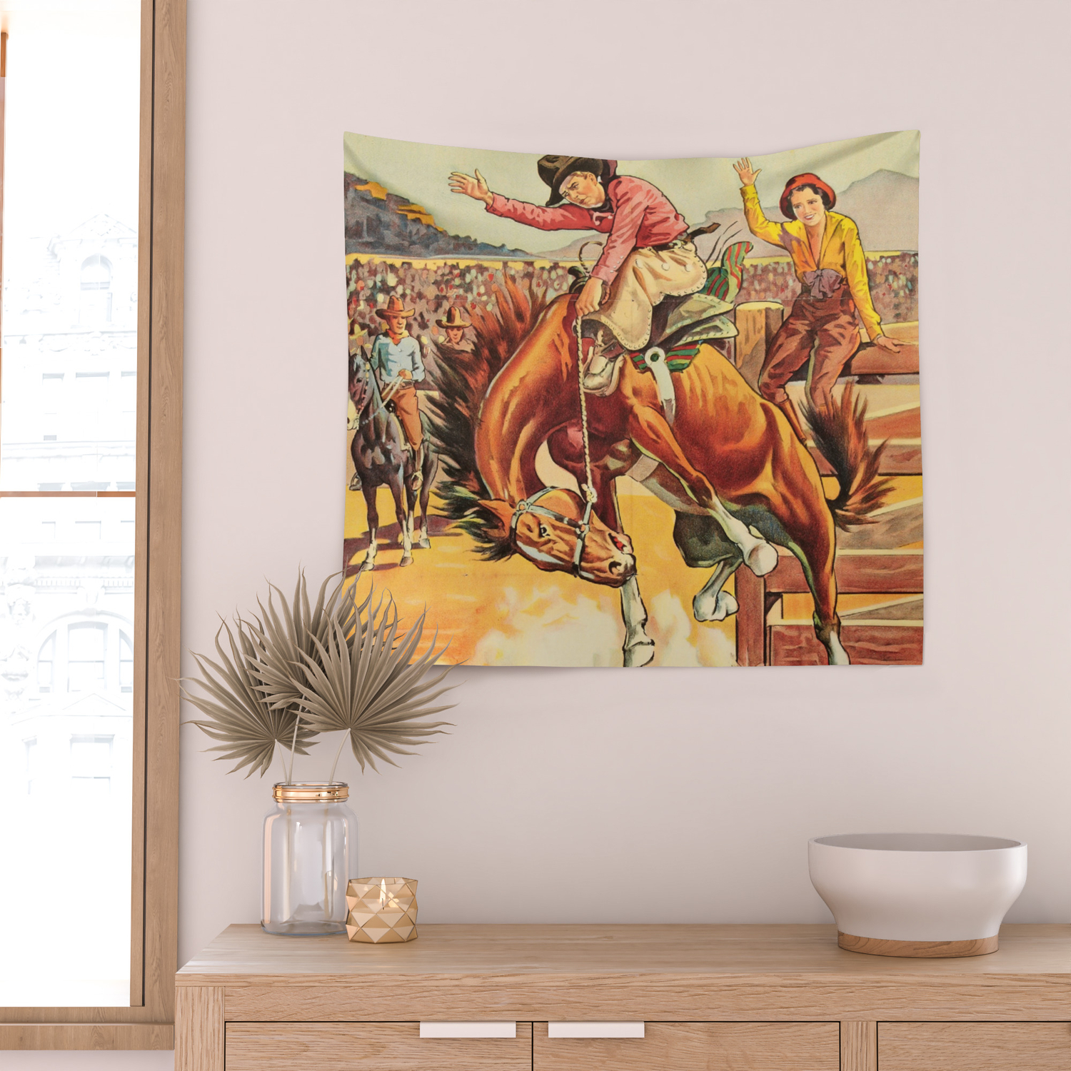 Cheyenne Western Cowboy Bucking Bronco ~ Boots/Horseshoes Tapestry Afghan Throw 