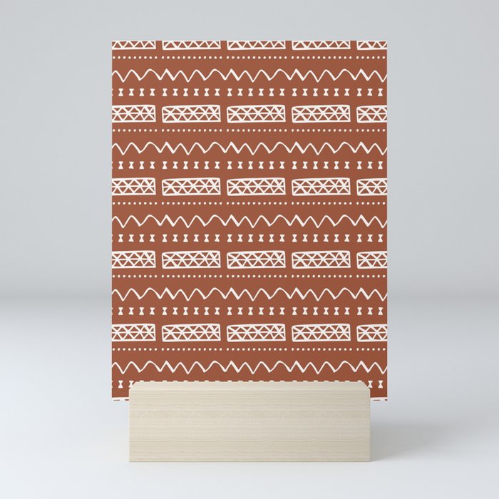 Zesty Zig Zag Bow Terracotta Orange and White Mud Cloth Pattern Mini Art Print