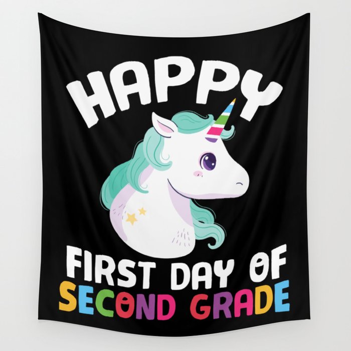 Happy First Day Of Second Grade Unicorn Wall Tapestry