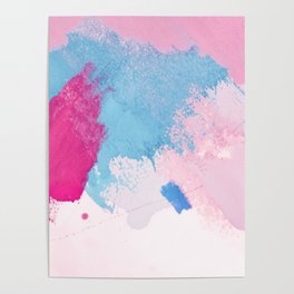 Hand Painted Abstract Magenta Pink Blue White Watercolor Strokes Poster