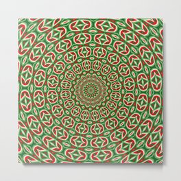 Two Tone Green And Red And White Christmas Mandala Metal Print | Rhombusshapes, Domeeffect, Christmas, Graphicdesign, Ontrend, Vibrantcolor, Pattern, Diamondshape, Red, Geometric 