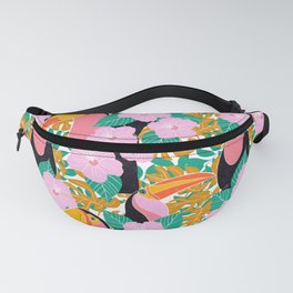 Colorful Toucans in modern tropical style  Fanny Pack | Tropicalflora, Modernist, Toucan, Colorful, Tropicbird, Blue, Digital, Leaves, Bird, Urban 