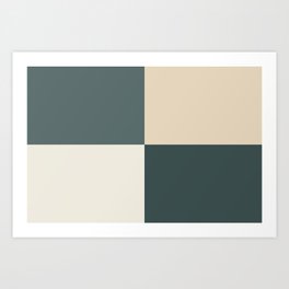 4 Quarters Green & Beige Blocks Inspired by PPG Glidden Colors of 2019 Night Watch and Accent Color Art Print