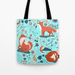 Foxes in the Garden - Aqua Blue Tote Bag