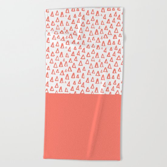 Triangles Coral Red Beach Towel
