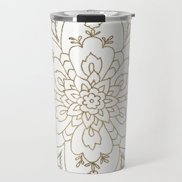 Chic elegant white faux gold spiritual floral mandala Travel Mug