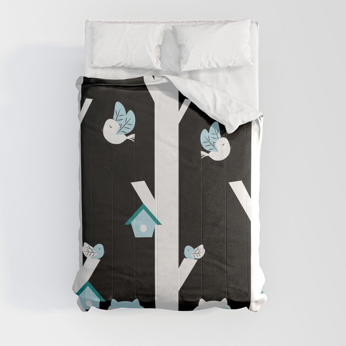 Foxes and birds at night Comforter