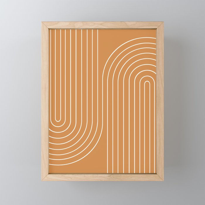 Minimal Line Curvature LXXXIII 70s Orange Mid Century Modern Arch Abstract Framed Mini Art Print