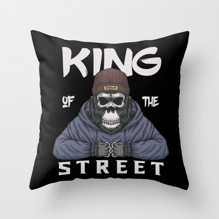 Skull Gorilla King Of The Street Urban Gangsta Throw Pillow