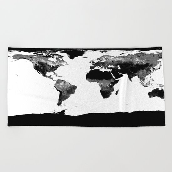 World Map Black & White Beach Towel