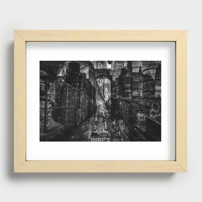 New York City skyline and Chinatown neighborhood in Manhattan black and white Recessed Framed Print
