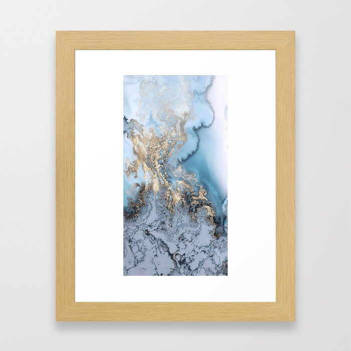 Gold and Blue Marble Framed Art Print