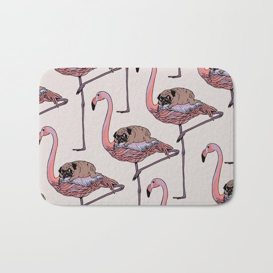 Flamingo and Pug Bath Mat
