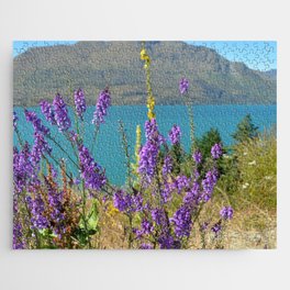 New Zealand Photography - Purple Toadflax By The Blue Water Jigsaw Puzzle