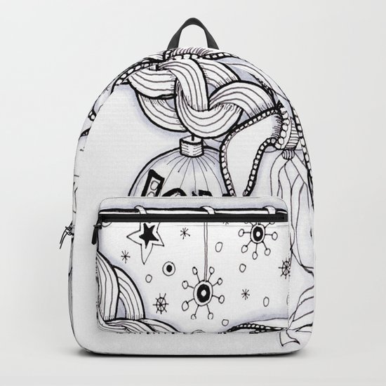 Christmas Zentangle Swag in Black and White for Adult Colorists Backpack