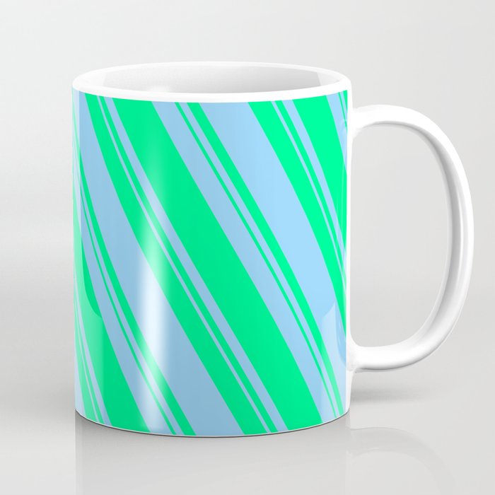 Light Sky Blue and Green Colored Pattern of Stripes Coffee Mug