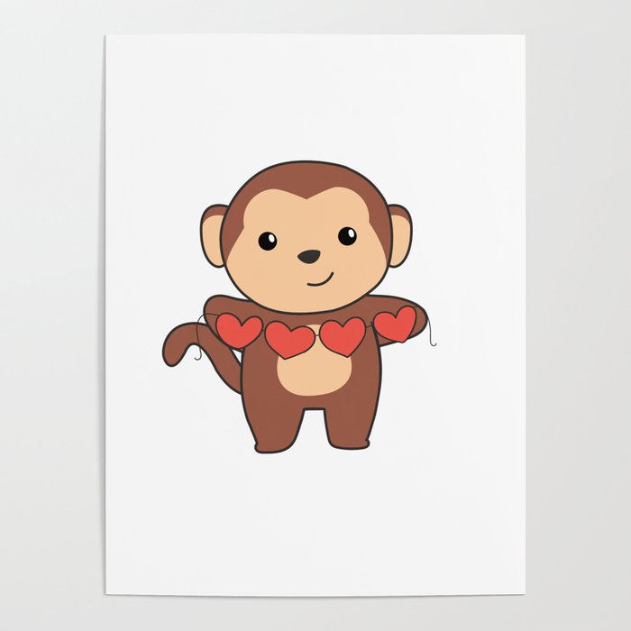 Monkey Cute Animals With Hearts Favorite Animal Poster