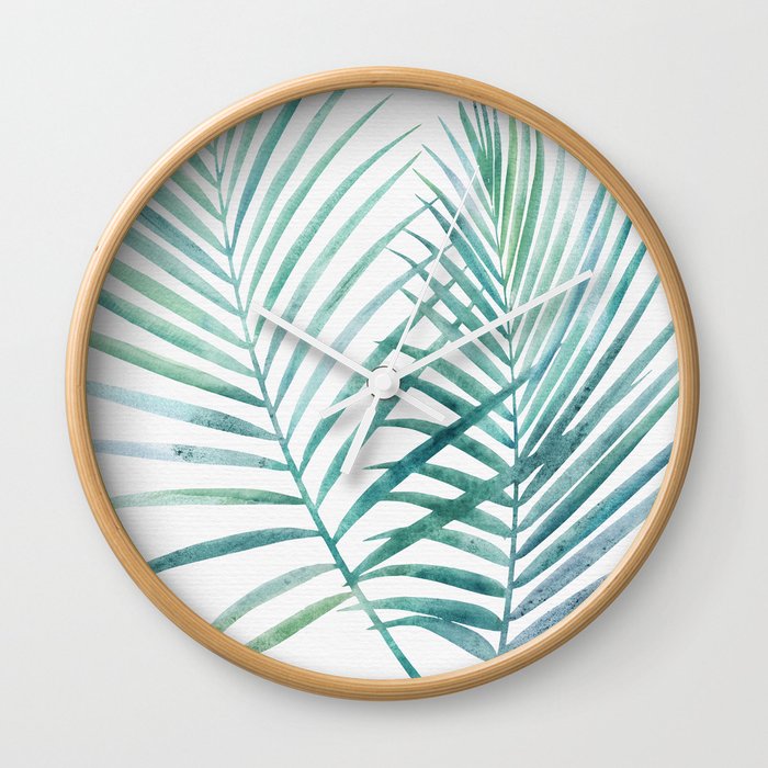 Twin Palm Fronds - Teal Wall Clock
