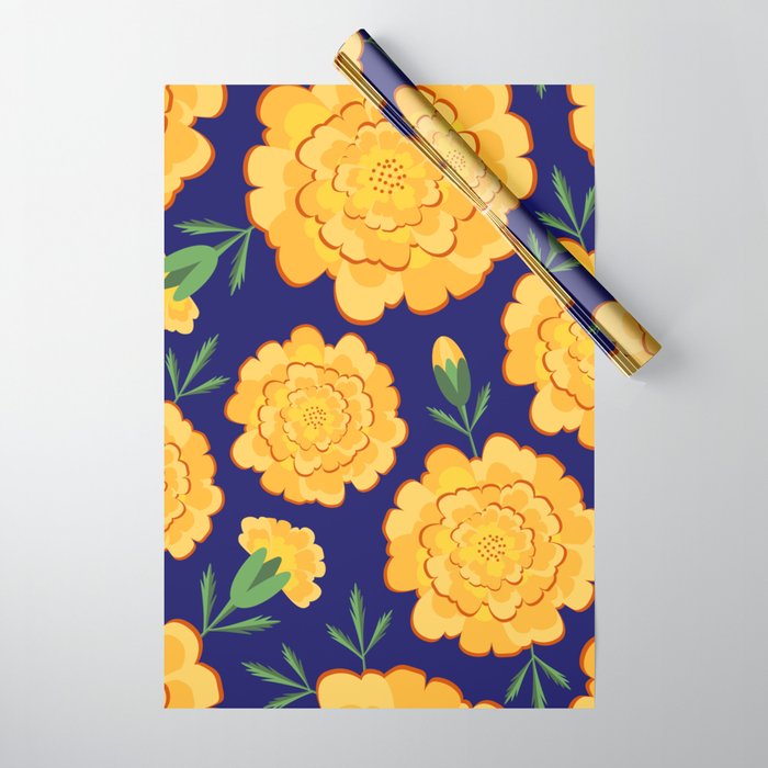 Marigold Seamless Decorative Pattern Yellow Wrapping Paper by Code Clothes