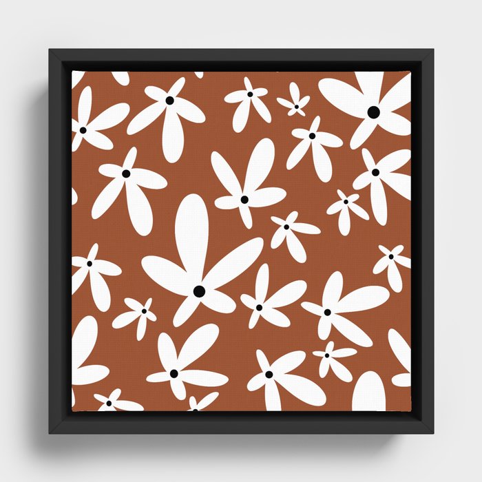 Quirky Floral Pattern in Terracotta Framed Canvas