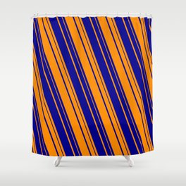 [ Thumbnail: Dark Orange and Dark Blue Colored Lines Pattern Shower Curtain ]
