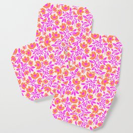 Tropical Blooms Pattern - Pink and Orange Coaster