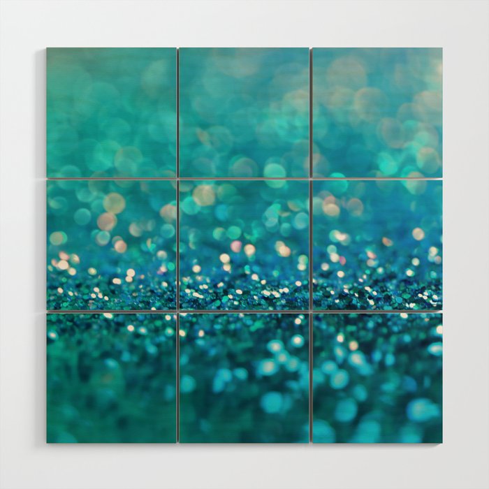 Teal turquoise blue shiny glitter print effect - Sparkle Luxury Backdrop Wood Wall Art