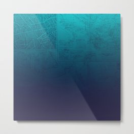 Blue Ombre Map Metal Print