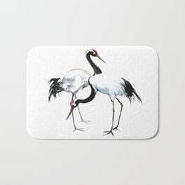 Japanese Cranes, Asian ink Crane bird artwork design Bath Mat