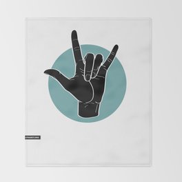 ILY - I Love You - Sign Language - Black on Green Blue 00 Throw Blanket