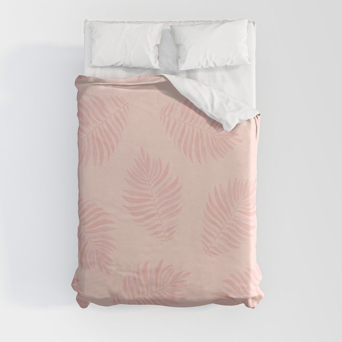 Palm Leaves Falling on Pink Duvet Cover