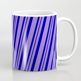 [ Thumbnail: Purple & Dark Blue Colored Pattern of Stripes Coffee Mug ]