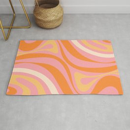 New Groove Retro Swirl Abstract Pattern in Pink, Orange, Yellow, and Cream Area & Throw Rug