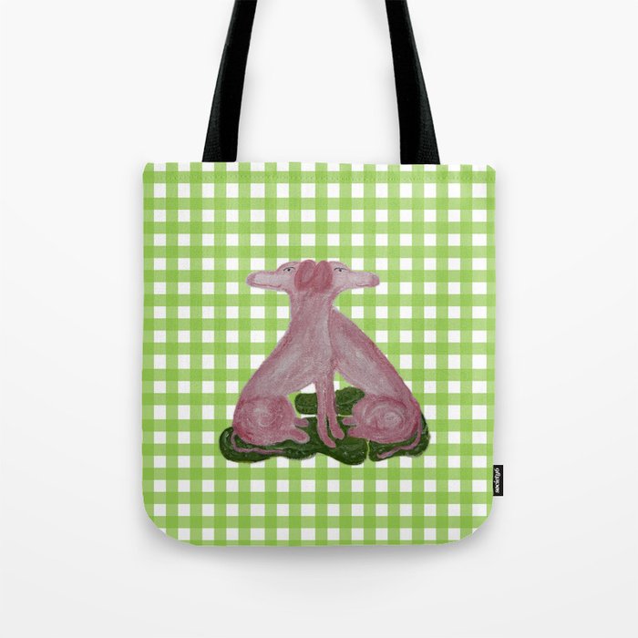 Pink Staffordshire Dogs Greyhounds Gingham Tote Bag