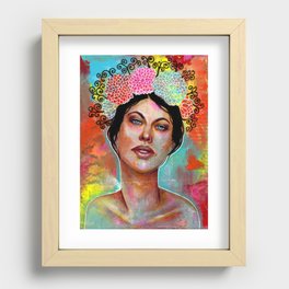 Flower Rainbow Girl in Mixed Media Recessed Framed Print