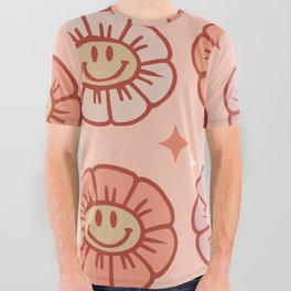 Retro Flower Power 70s Pattern (light pink) All Over Graphic Tee