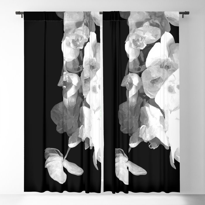 White Orchids Black Background Blackout Curtain