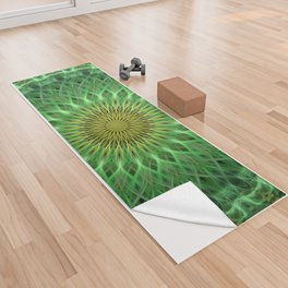 Glowing green and golden mandala Yoga Towel