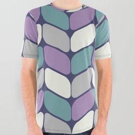 Vintage Diagonal Rectangles Gray Purple Turquoise All Over Graphic Tee
