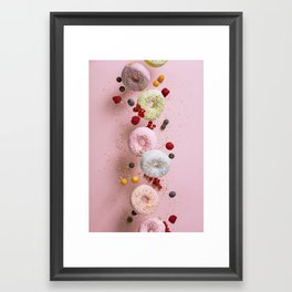 Flying doughnuts Framed Art Print | Flying, Color, Food, Pastel, Photo, Pink, Levitation, Trendy, Motion, Toning 