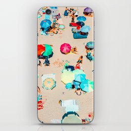 Aerial People On Beach, Beach Umbrellas, Colorful Umbrellas, Summer Vibes iPhone Skin