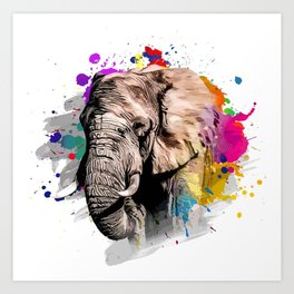 Elephant Paint Splash Art Print