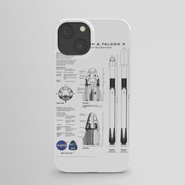 NASA SpaceX Crew Dragon Spacecraft & Falcon 9 Rocket Blueprint in High Resolution (white) iPhone Case