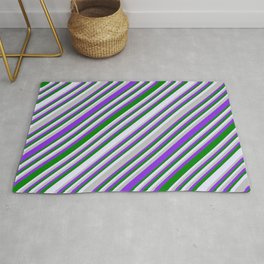 [ Thumbnail: Grey, Purple, Green & Lavender Colored Lines/Stripes Pattern Rug ]