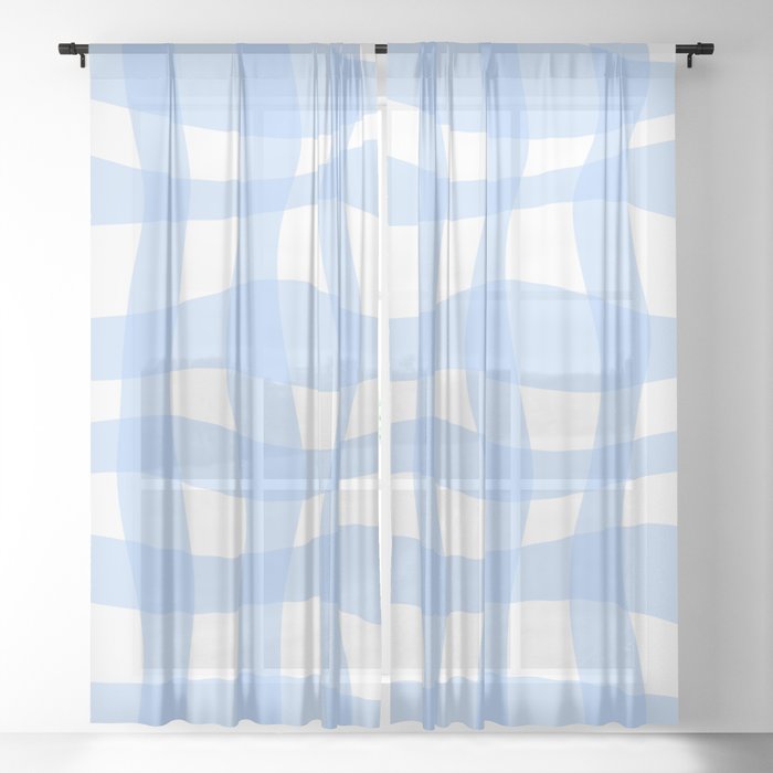 Warped Checkered Gingham Pattern (sky blue/white) Sheer Curtain